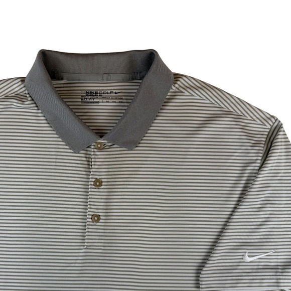 Nike Golf Polo Shirt Mens XXL Tall Gray Striped Dri Fit Short Sleeve Performance - Picture 2 of 6